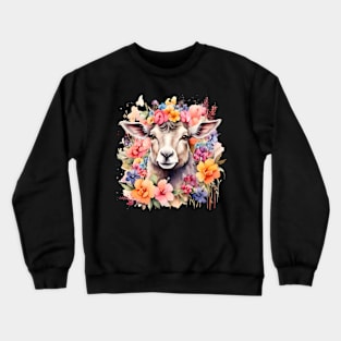 A sheep decorated with beautiful watercolor flowers Crewneck Sweatshirt